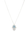 Hamsa Hand With Evil Eye Pendant Necklace Turquoise Silver