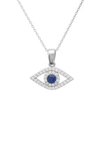 Evil Eye Elliptical Necklace Blue Silver