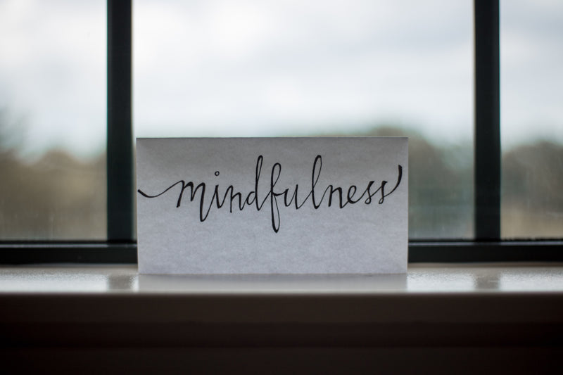 Picture that has the word mindfulness in calligraphy.