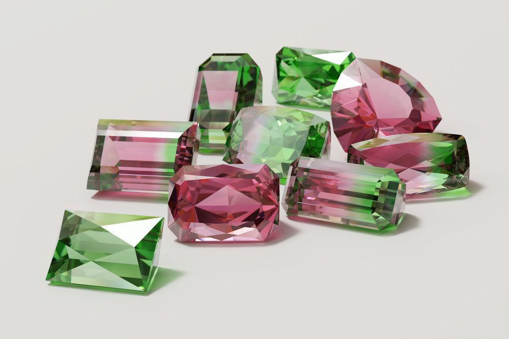 Watermelon Tourmaline against a clear background.