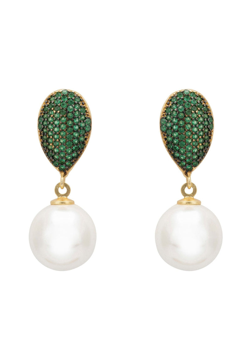 Pearl Classic Drop Earrings Emerald Green