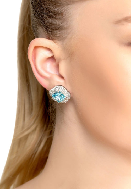 Madeleine Large Stud Earrings Silver Blue Topaz