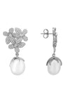 Flowers Pearl Earrings Silver White