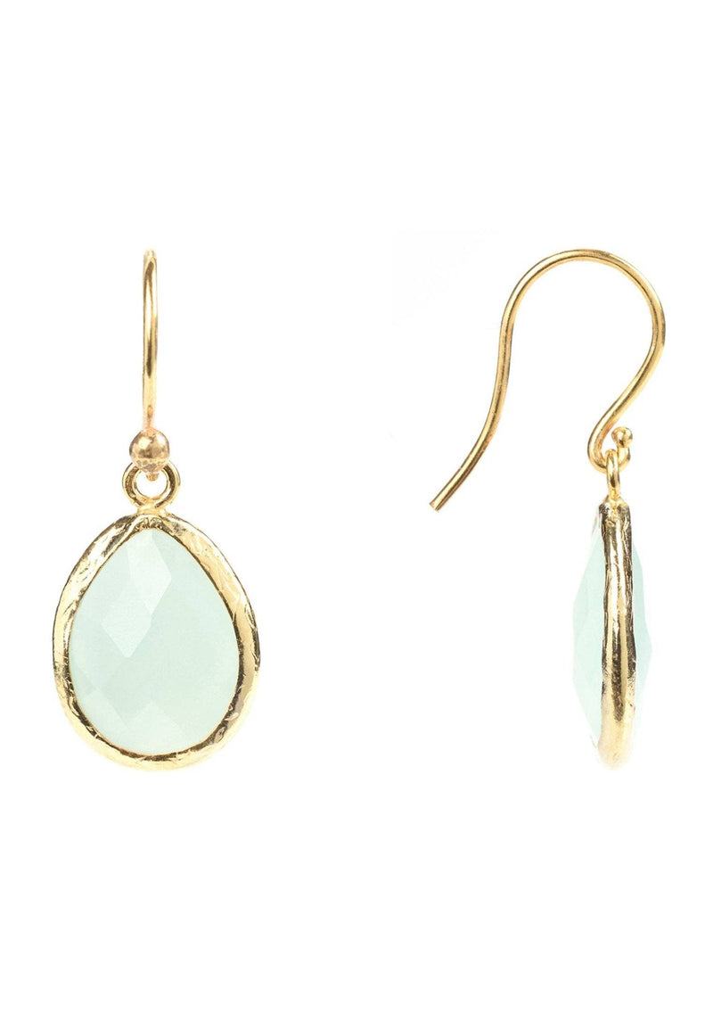 Petite Drop Earrings Aqua Chalcedony Gold