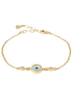 Evil Eye Round Mother of Pearl Gemstone Bracelet Gold