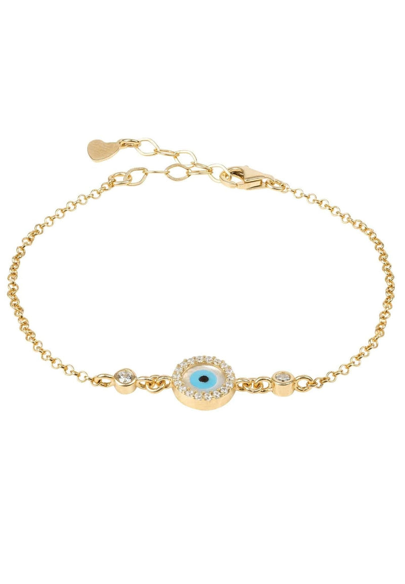 Evil Eye Round Mother of Pearl Gemstone Bracelet Gold