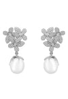 Flowers Pearl Earrings Silver White