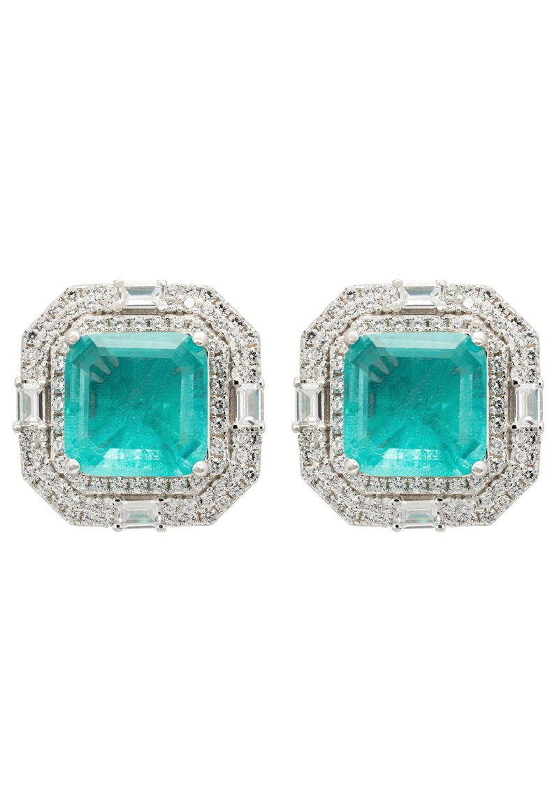 Madeleine Paraiba Tourmaline Large Stud Earrings Silver