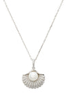 Deco Fan and Pearl Pendant Necklace Silver