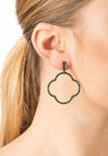 Open Clover Large Drop Earrings Green Gold