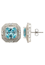 Madeleine Large Stud Earrings Silver Blue Topaz