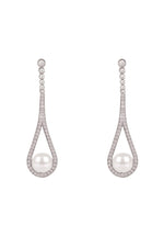 Cradled Pearl Drop Earrings Silver