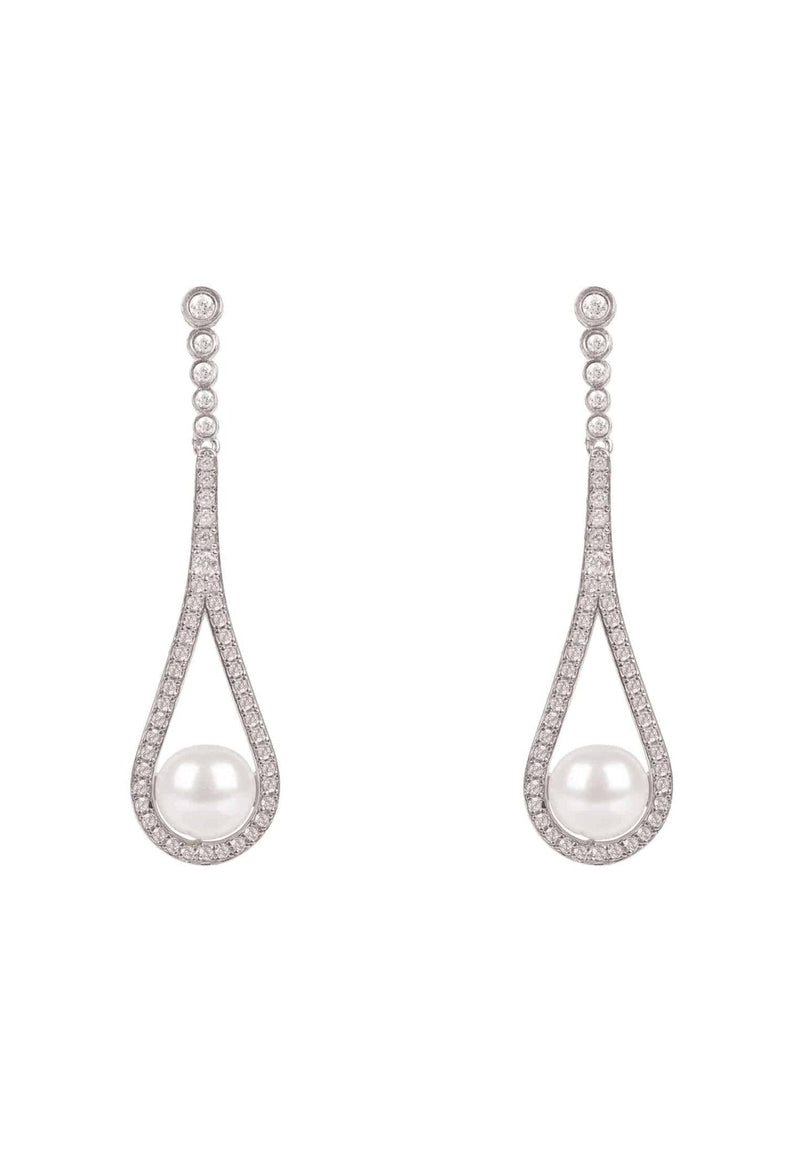 Cradled Pearl Drop Earrings Silver