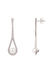 Cradled Pearl Drop Earrings Silver