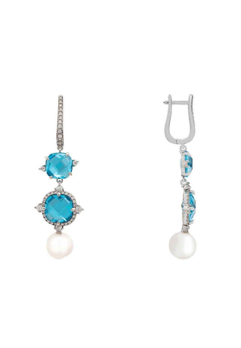 Marguerite Pearl & Blue Topaz Earrings Silver