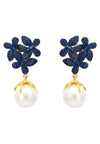 Flowers Pearl Earrings Sapphire Blue Gold