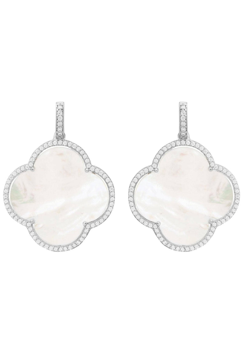 Open Clover Large Mother of Pearl Gemstone Earrings Silver