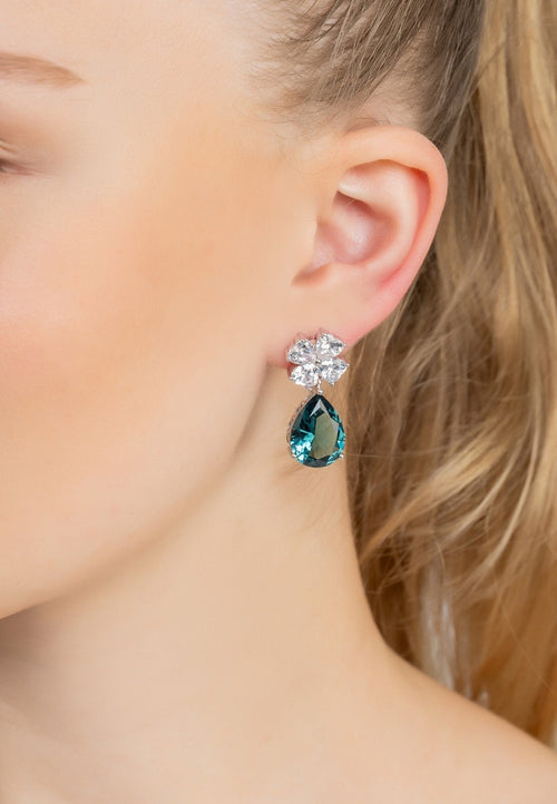 Victoria Teardrop Earrings Silver Petrol Tourmaline