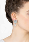 Flowers Pearl Earrings Aqua Blue Silver