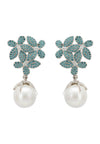 Flowers Pearl Earrings Aqua Blue Silver