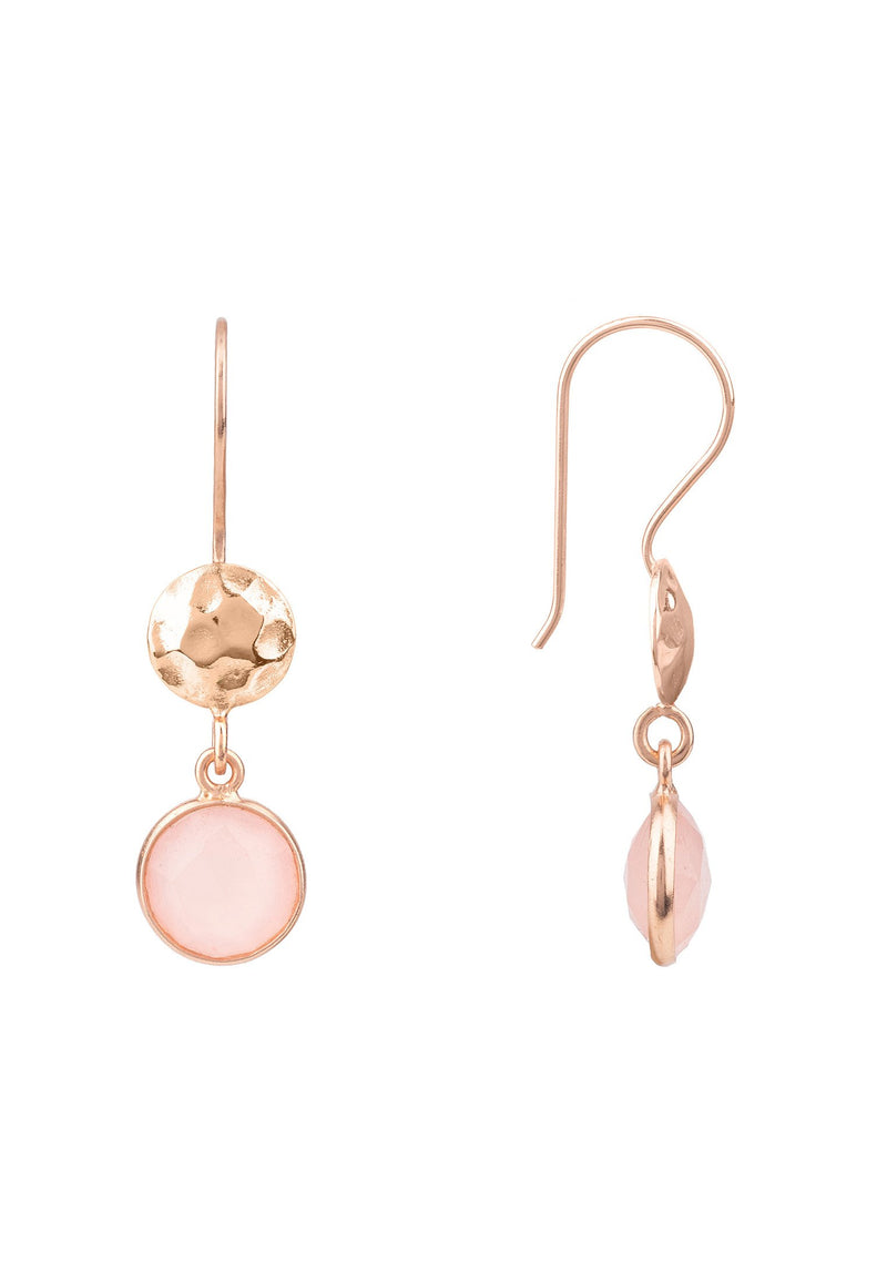 A side view of the Circle & Hammer Rose Quartz Earrings with Rosegold finish