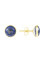 Medium Circle Stud Earrings Gold Lapis Lazuli