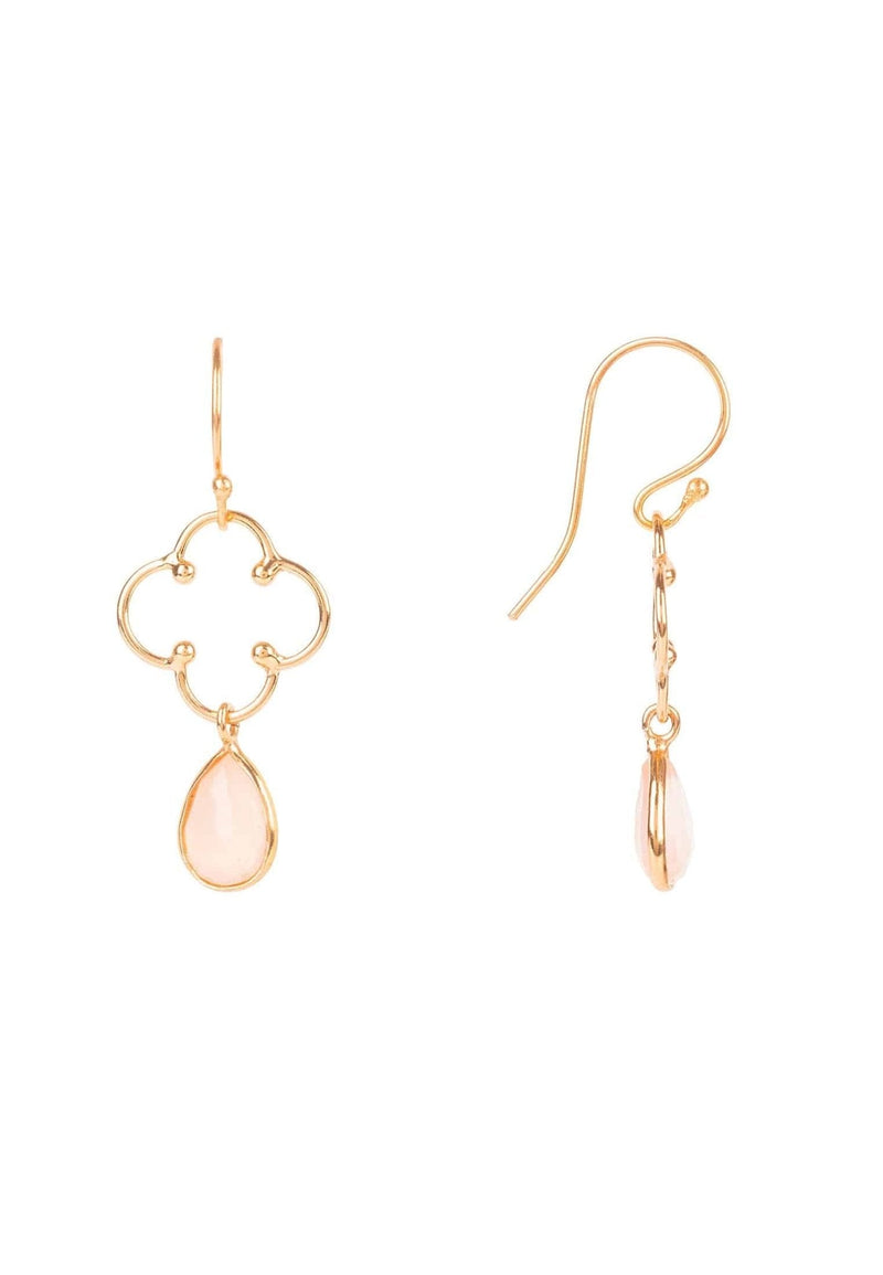 Open Clover Gemstone Drop Earrings Rosegold Rose Quartz