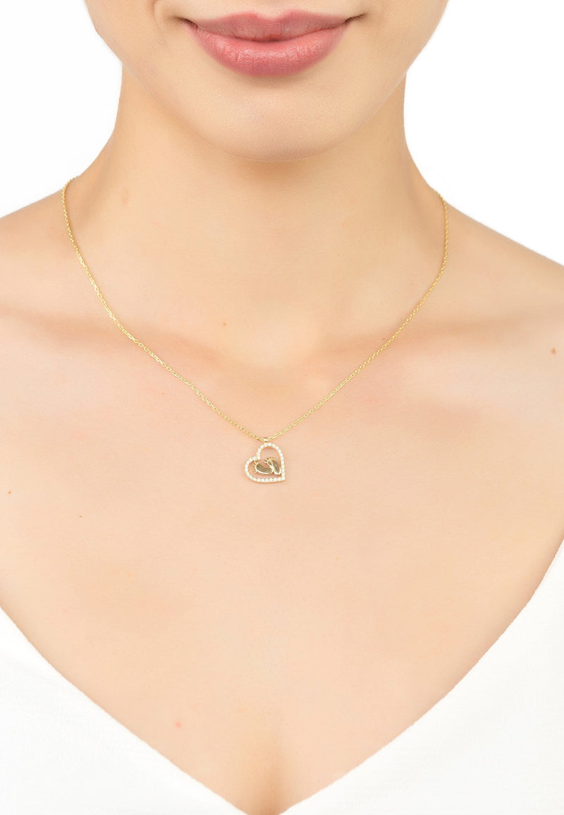 Model wears the Heart Mum Pendant Necklace Gold