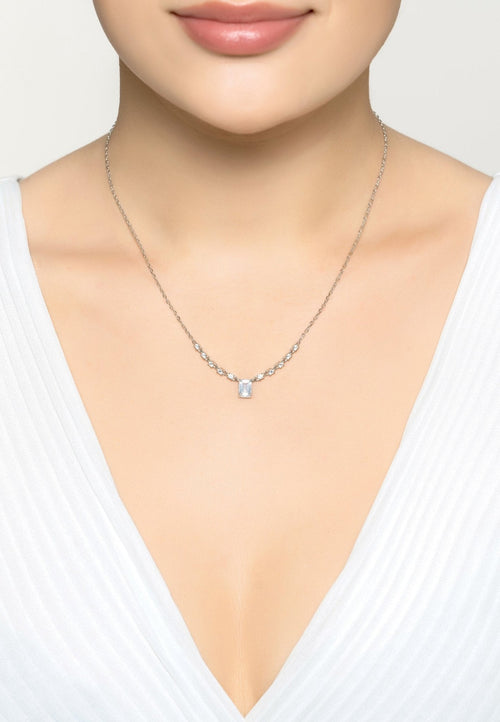 Claudia Gemstone Pendant Necklace Silver Clear Quartz