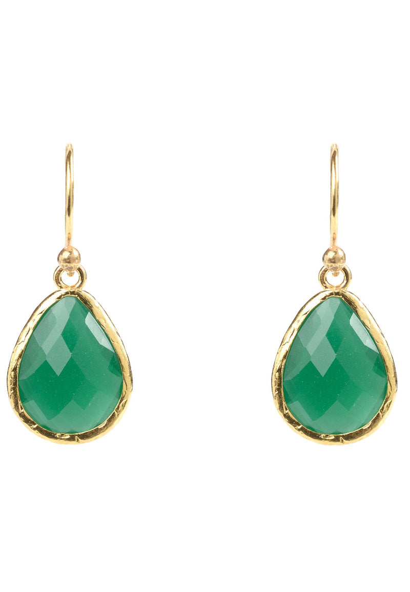 Petite Drop Earring Green Onyx Gold earrings against a white background