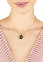 Petite Drop Necklace Gold Green Onyx