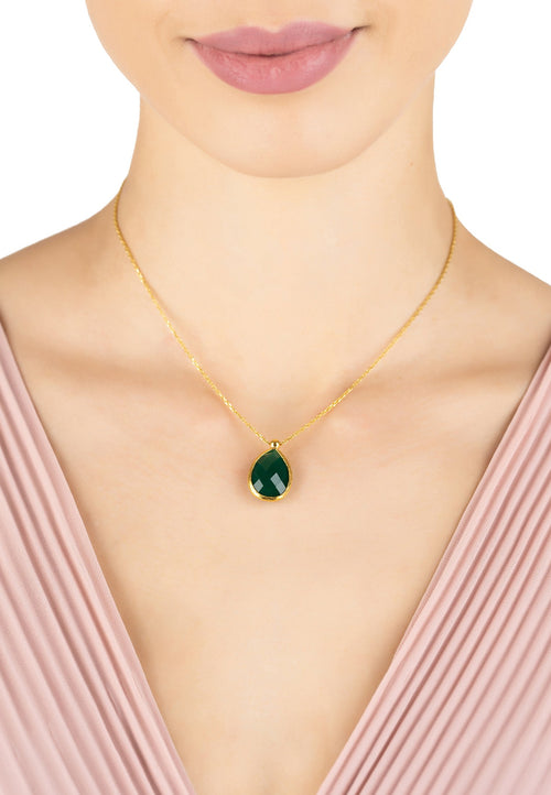 Petite Drop Necklace Gold Green Onyx