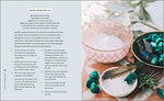 The book Crystal Healing for Women is opened to one of the pages in the book. The picture shows how crystals can be used as part of a detox bath ritual