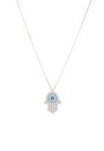 Hamsa Hand With Evil Eye Pendant Necklace Turquoise Silver