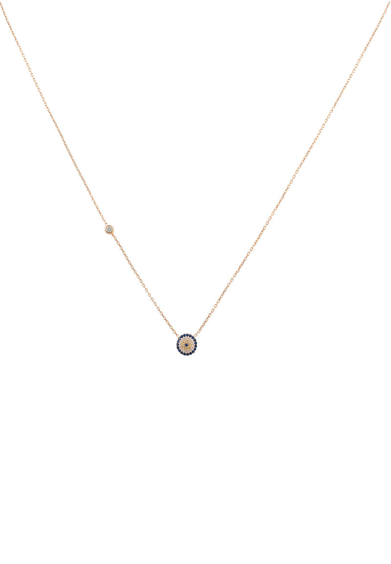 This picture shows the Evil Eye Necklace Rosegold depicting the actual stone size.