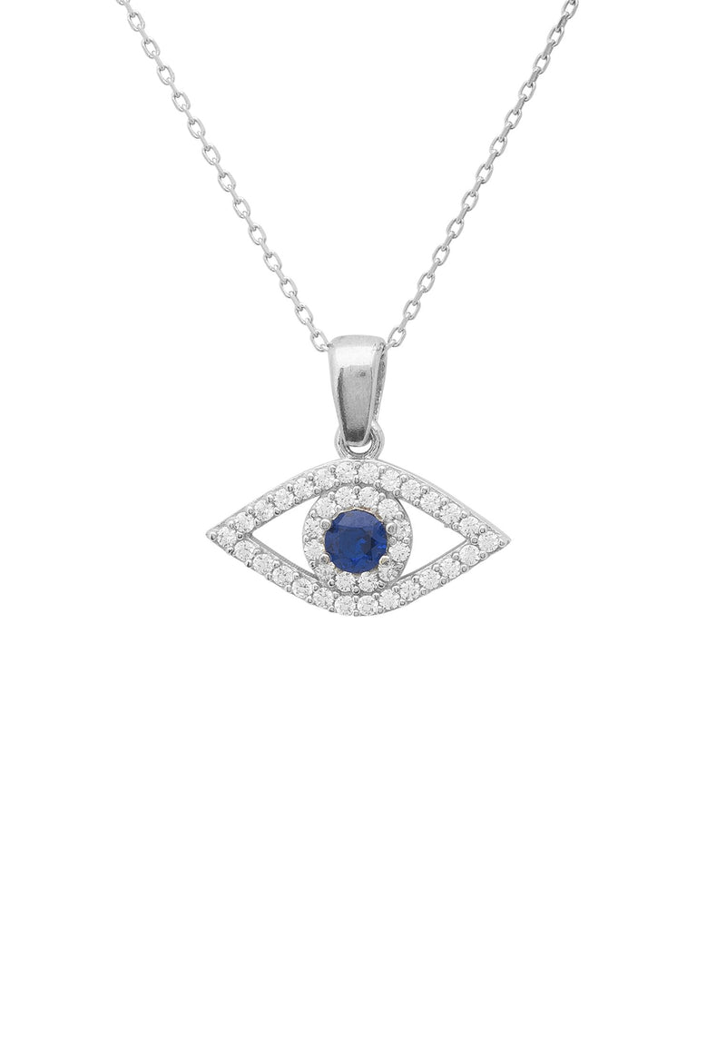 Evil Eye Elliptical Necklace Blue Silver