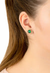 Medium Circle Stud Earrings Gold Green Onyx