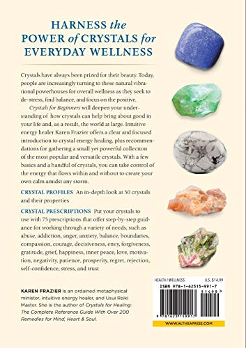 A picture of the back cover of the book Crystals for Beginners: The Guide to Get Started with the Healing Power of Crystals by Karen Frazier.