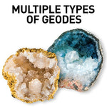 Two types of geodes are shown with crystals inside.