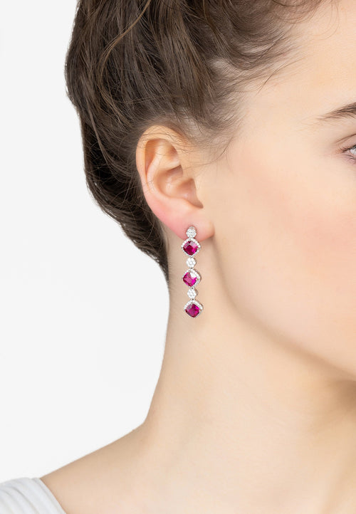 Elena Drop Earrings Ruby Silver