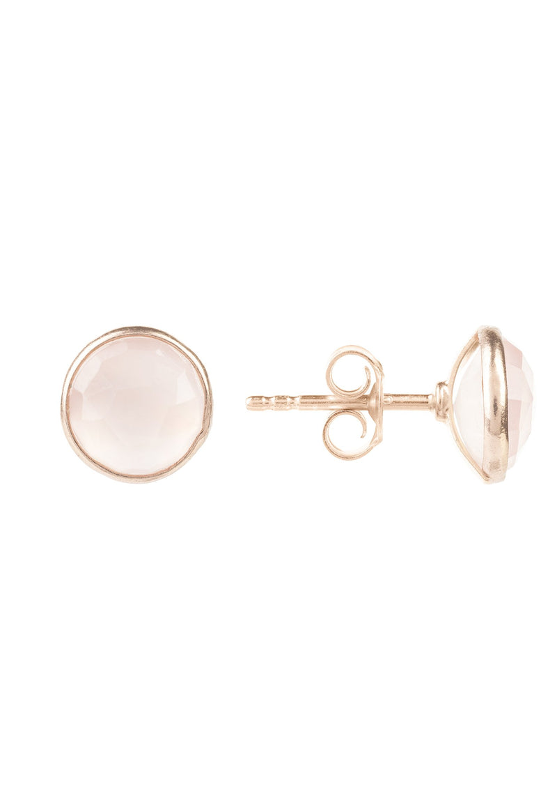 Medium Circle Stud Earrings Rosegold Rose Quartz