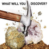A hammer is smashing a geode revealing the crystal inside.