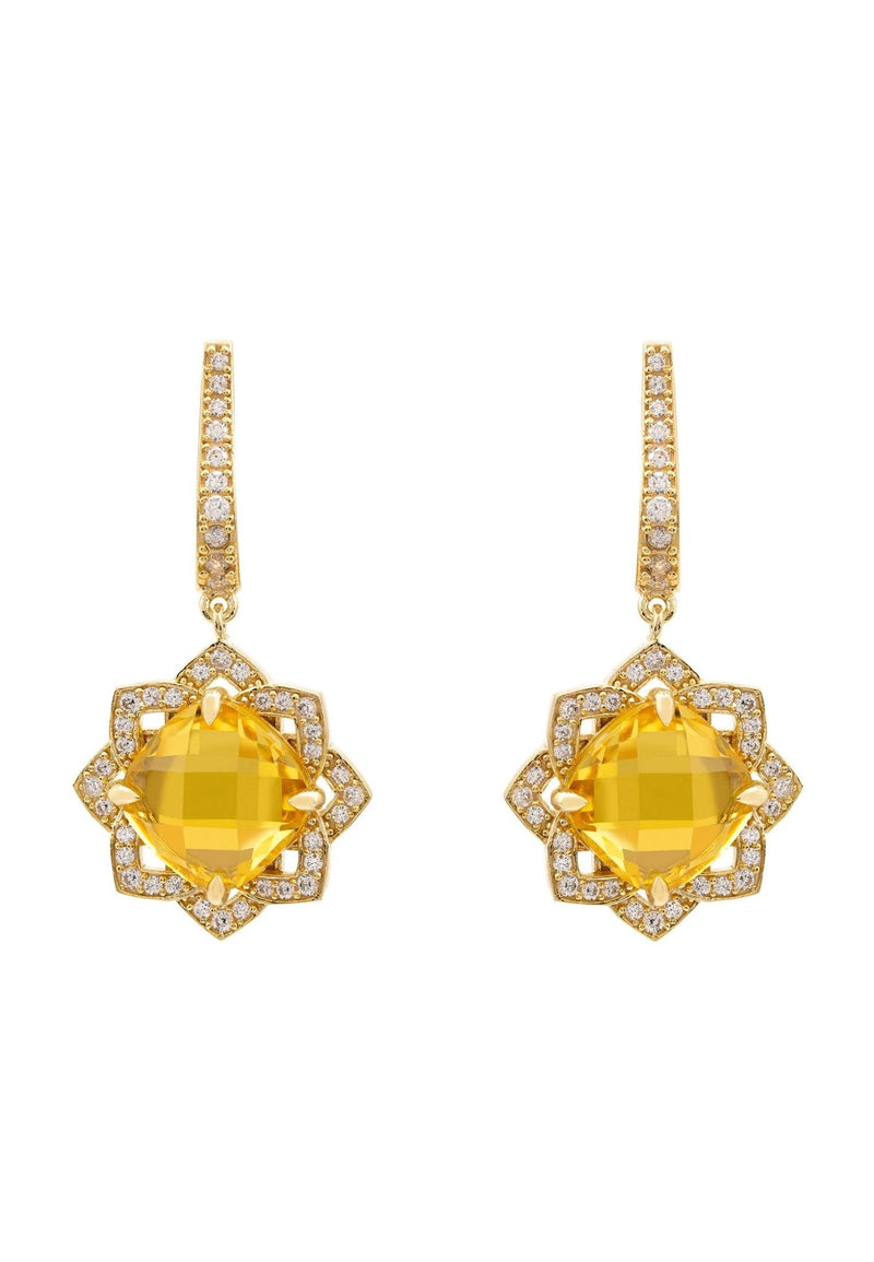 Lilian Flower Gemstone Earrings Gold Citrine