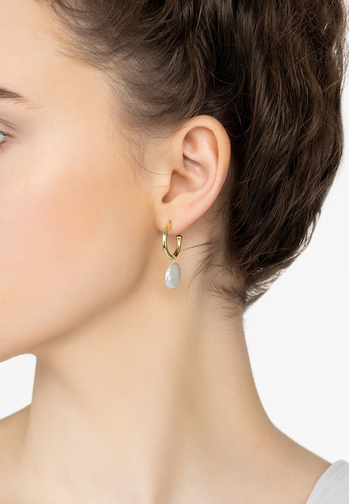 Coin Pearl Hoop Earrings Gold