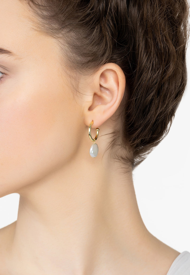 Coin Pearl Hoop Earrings Gold