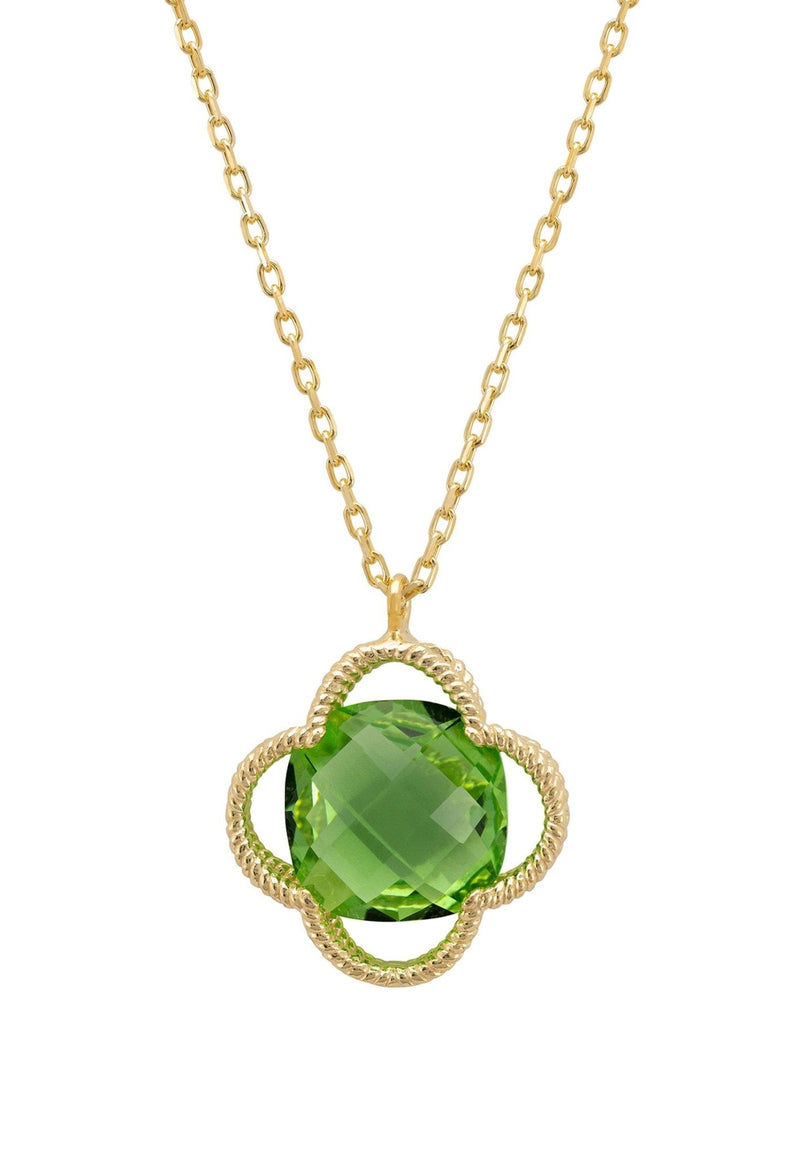 Open Clover Flower Gemstone Necklace Gold Peridot