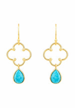 Open Clover Gemstone Drop Earrings Gold Turquoise