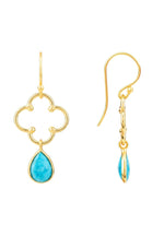 Open Clover Gemstone Drop Earrings Gold Turquoise
