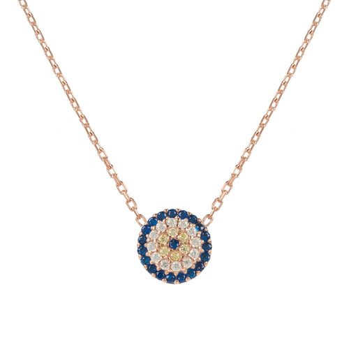 Evil Eye Necklace Rosegold against a clear background