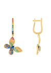 Butterfly Rainbow Multi Coloured Drop Earring Gold side view 